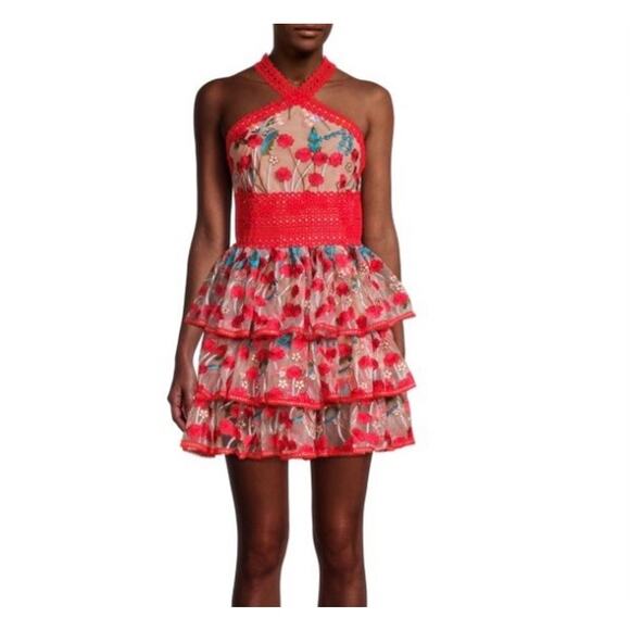 Bronx And Banco Ivanka Embroidered Ruffled Mini Dress Women’s Extra Small - Picture 1 of 10